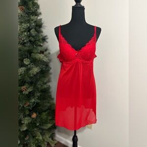 Elegant Scarlet Lace Slip Nightie